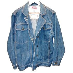 Anthonys Vintage Blue Denim Jacket - Women, Offset Button, Yellow Stitch 90s